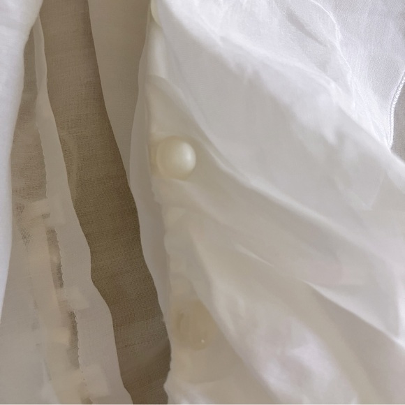 NWT Boston Proper white cotton/silk ruffle blouse w/back lace tie - Picture 7 of 13